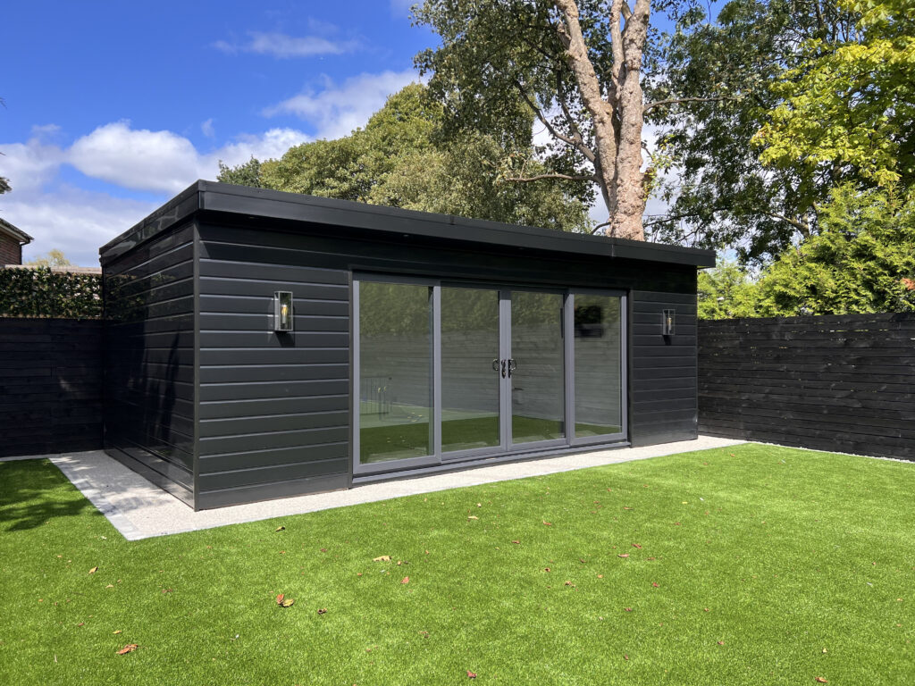 large garden room in black cladding