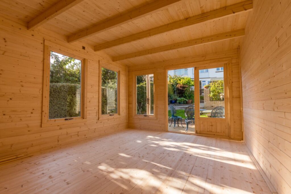 large garden room interior cladding