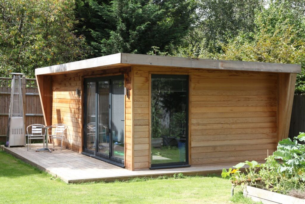 insulated garden office large structure with decking