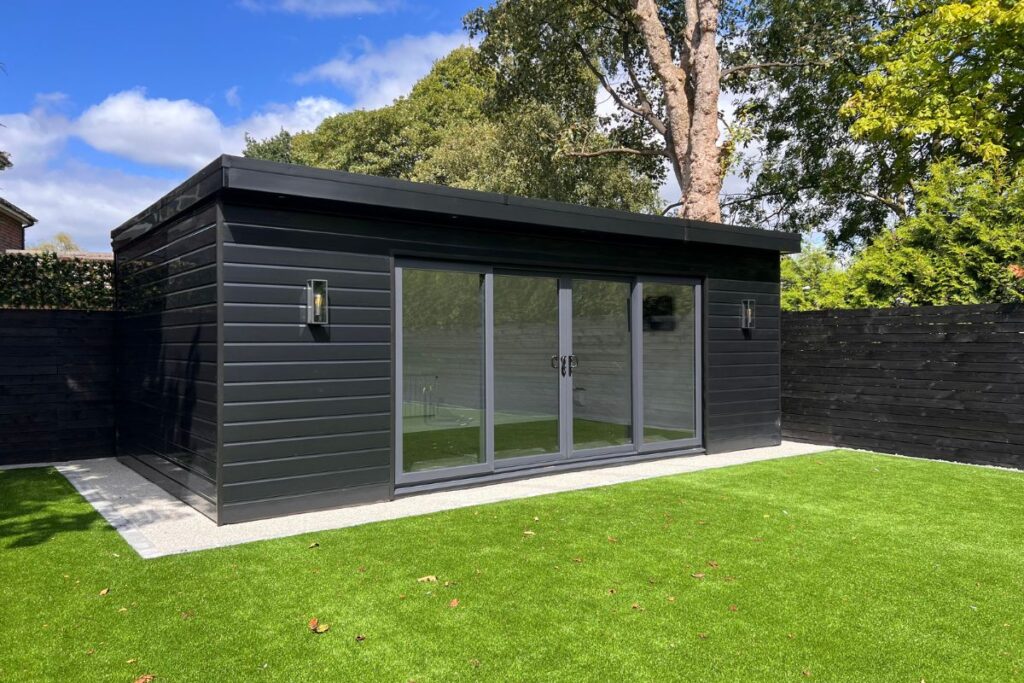 large garden room gym in black