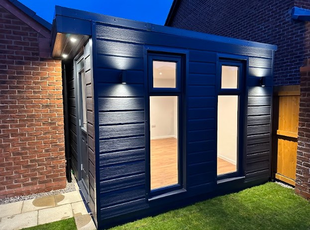 soundproofed garden room with large windows