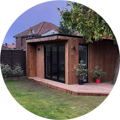 large garden room with decking